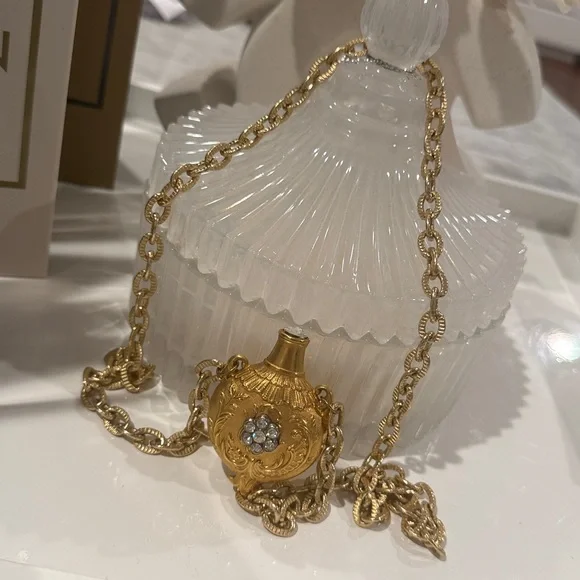 Scheilan Firenze 1980 Vintage Perfume Bottle Style Crystal Pendant Necklace